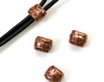 TierraCast Crimp Beads, Barrel Crimp Beads, Barrel Beads, Hammertone Crimp Beads, Leather Finding, 7x5mm, Antiqued Copper, 6 Pieces