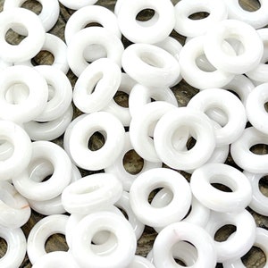 Large Hole Donut Ring Beads, 9mm w/4mm Hole, Chalk White/Gloss Finish, Large Hole Beads, Accent Beads, Spacer Beads, 20 Beads, w-44