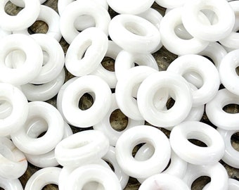 Large Hole Donut Ring Beads, 9mm w/4mm Hole, Chalk White/Gloss Finish, Large Hole Beads, Accent Beads, Spacer Beads, 20 Beads, w-23