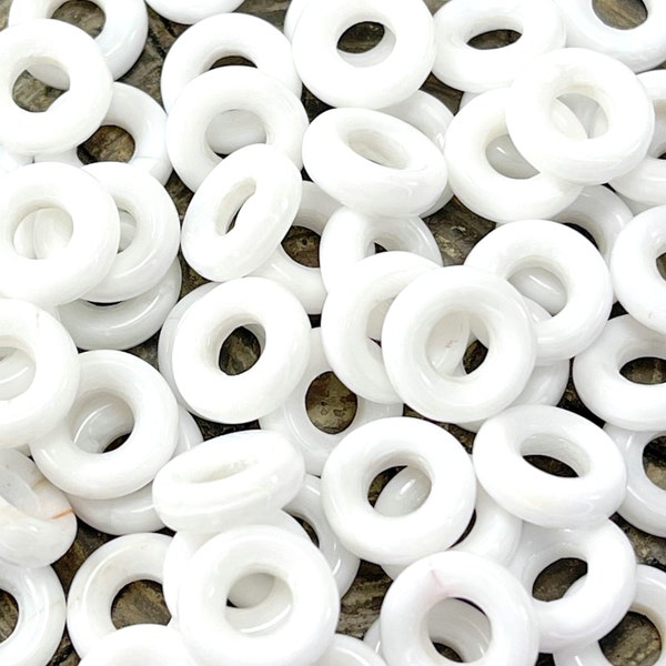 Large Hole Donut Ring Beads, 9mm w/4mm Hole, Chalk White/Gloss Finish, Large Hole Beads, Accent Beads, Spacer Beads, 20 Beads, w-23