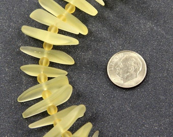 Fish Bone Beads, 4-6x20x30, Lemon Yellow, Centered drilled, Frosted Matte Sea Glass Style Finish, 20 pcs