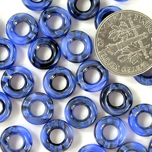 Donut Ring Beads, 9mm w/4mm Hole, Blue Swirl, Large Hole Beads, Accent Beads, Spacer Beads, Czech Beads