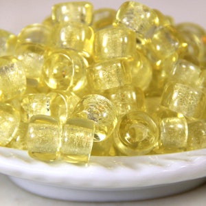 Pony Beads , 9mm w/3.5mm Hole, Transparent Jonquil Yellow w/Gloss Finish, Rondelle Beads, Roller Beads, Czech Beads, Large Hole Beads, 113