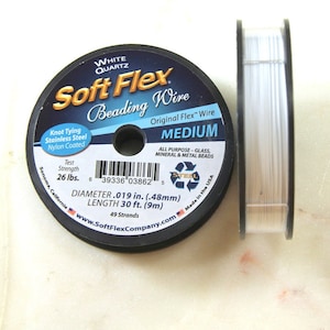 Soft Flex Beading Wire, Medium 019in. Diameter, 30 Feet, Hypoallergenic, Knot Tying, Stainless Steel, Nylon Coated, White Quartz Color