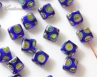Preciosa Peacock Tile Beads, Flaches Quadrat 6 x 6 mm, COBALT BLUE, Accent Beads, Preciosa Tschechische Pressglasperlen, 20 Stück