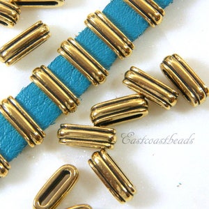 TierraCast Deco Slide Beads, Large Hole Beads, Leather Findings, 12x2mm Barrel Beads,Large  Deco Beads, Antiqued Gold