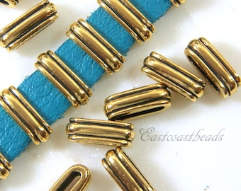 TierraCast Deco Slide Beads, Large Hole Beads, Leather Findings, 12x2mm Barrel Beads,Large  Deco Beads, Antiqued Gold