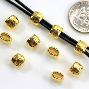 TierraCast Hammertone Small Crimp Beads, 7mm, Small Barrel Crimp, Leather Findings, Beads, Bright Gold Plated Pewter