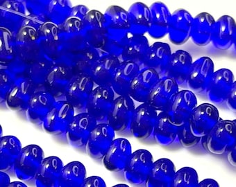 Potato Beads, Cobalt Blue w/Glossy Finish, Glass Beads, 4x6mm. Accent Beads.  Small Spacer Beads, Czech Beads, 30 Pieces