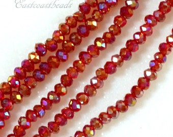 Rondelle Beads, Faceted Crystal Rondelle Beads, 2x2.25mm Beads, Accent Beads, Tiaria Beads, Petite Beads, Cherry Red w/Ab Finish, 95 Pcs
