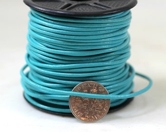 1.5mm Round Indian Leather Cording, Turquoise Color, Sold by the Yard