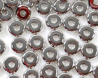 Heishi Disk Coin Beads, 5mm Flat Heishi Beads, 5 mm Spacer Beads, Accent Beads, Non-Tarnishing Rhodium Plated, 50 or More