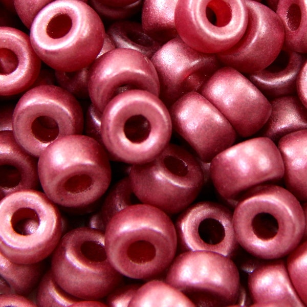 Pony Beads , 9mm w/3.5mm Hole, Matte Metallic Fuchsia, Rondelle Beads, Roller Beads, Czech Glass Beads, Large Hole Beads, Accent Beads, 27