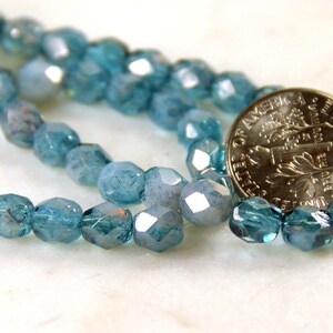 Round Beads, 6mm. Fire Polished Beads, Denim Blue Mix, Accent Beads ,6 mm.,  Multi Colored Beads, Czech Beads, 25 Beads Per Strand