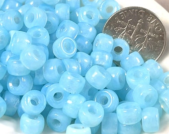 Pony Beads, 6mm w/2mm Hole, Opaque Milky Blue w/Glossy Finish, Czech Glass Beads, Large Hole Beads, Accent Beads, 162