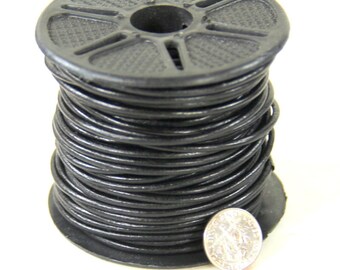 2 mm. Round Indian Leather Cording, Black Color, Sold by the Yard