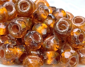 Rondelle Faceted Beads, Orange w/Copper Lining, 9x6mm w/3mm Hole, Pony Beads, Roller Beads, Czech Glass Beads, 10  Pieces, 12