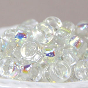 Pony Perlen, 9 mm w / 3,5 mm Loch, Crystal White w / AB Finish, Rondell Perlen, Roller Beads, Tschechische Perlen, Großlochperlen, 20 Stück, 24