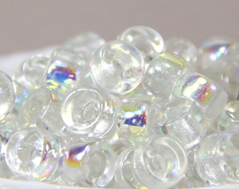 Pony Beads , 9mm w/3.5mm Hole, Crystal White w/AB Finish, Rondelle Beads, Roller Beads, Czech Beads, Large Hole Beads, 20 Pieces, 24