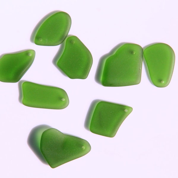 Free Form Flat Pendant Bead, Shamrock, Green w/Frosted Matte Sea Glass Finish, Size 13-20x24-26mm, 6 Pieces