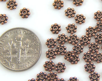 Beaded Daisy Heishi Beads, TierraCast, 4 mm, Coin Disk Beads, 4mm, Accent Beads, Antiqued Copper