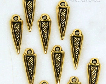 TierraCast Ethnic Spike Charms, Double Sided Charms, Metal Charms, Jewelry Findings, Antiqued Gold Plated Pewter, 4 Pieces