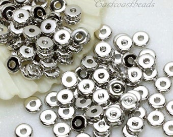 Heishi Disk Coin Beads, 5mm Flat Heishi Beads, 5 mm Spacer Beads, Accent Beads, Non-Tarnishing White Bronze Plated, 50 or More