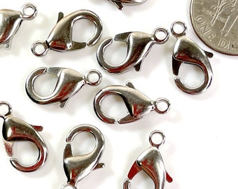 TierraCast Lobster Clasps, 15 mm., Jewelry Findings, 15mm, Lobster Pinch Clasps, White Bronze Plate, 4 Pieces