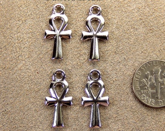 TierraCast Small Ankh Charms, Small Ankh Drops, Double Sided, Rhodium Plate Lead Free Pewter, 2 Pieces