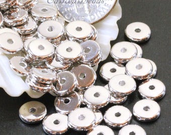 TierraCast, Heishi Disk Coin Beads, TierraCast, 7 mm, Spacer Beads,  7mm, Non-Tarnishing Rhodium Plated, 25 Pieces