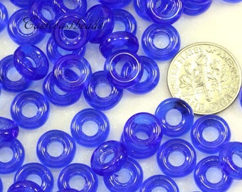 Donut Ring Beads, 9mm w/4mm Hole, Blue Sapphire, Large Hole Beads, Accent Beads, Spacer Beads, Preciosa Czech Beads,  20 Beads