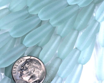 Petite Teardrop Beads, Light Aqua, 18x6mm., Cultured Sea Glass, Frosted Matte Finish, 6 Pieces