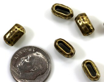 Perles à écraser cylindriques TierraCast, 10 x 5 mm. Grandes perles à écraser en forme de tonneau, finitions en cuir, laiton vieilli, 2 pièces