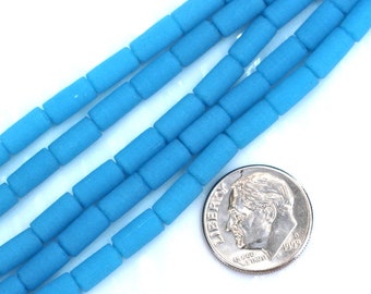 Tube Beads, 9x4mm, Opaque Blue Opal, Frosted Matte Sea Glass Finish, Cultured Beach Glass Beads, 24 Pieces