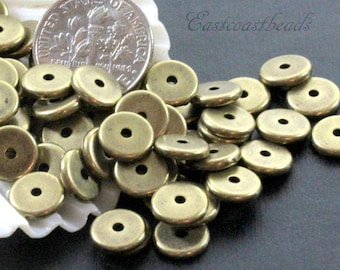 Heishi Disk Coin Beads, 7mm, TierraCast, Spacers Beads, Accent Beads, Jewelry Findings, Antiqued Brass