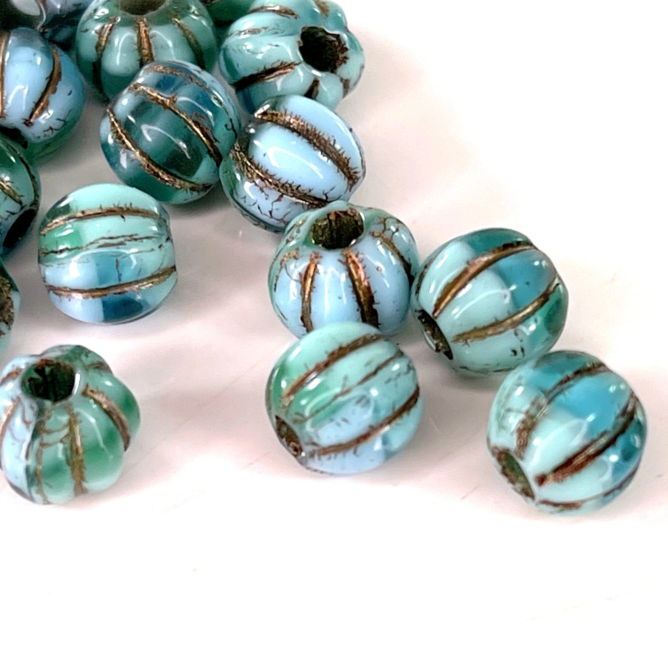 Large Hole Glass Beads, 6mm X 9mm Rondelle Roller With 3mm Hole, Green &  Sky Blue W/gold Wash, 10 Pieces 