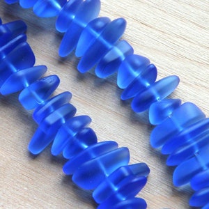 Pebble Beads, 6x9mm, Light Royal Blue, About 12 x 9 x 3 mm., Cultured Beach Sea Glass, Drilled,  22 beads
