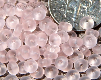 Disk Beads, Heishi Beads, 4mm, Pink w/ Frosted, Sea Glass Finish, Spacer Beads, Accent Beads, 50 Pieces