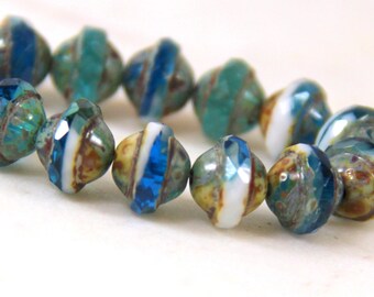 Saturn Beads Czech Glass Picasso Opaque Blue Glass Mix 8x10mm Ringed Orbit Bead Gift for Astronomy Lover UFO Beads Galaxy 0EVE1186
