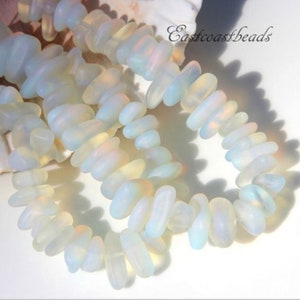 Pebble Beads, Moonstone Opal, About 12 x 9 x 3 mm., Cultured Beach Sea Glass, Drilled, 22 Pieces image 1