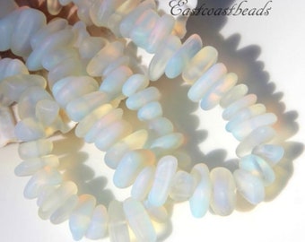 Pebble Beads, Moonstone Opal, About 12 x 9 x 3 mm., Cultured Beach Sea Glass, Drilled,  22 Pieces