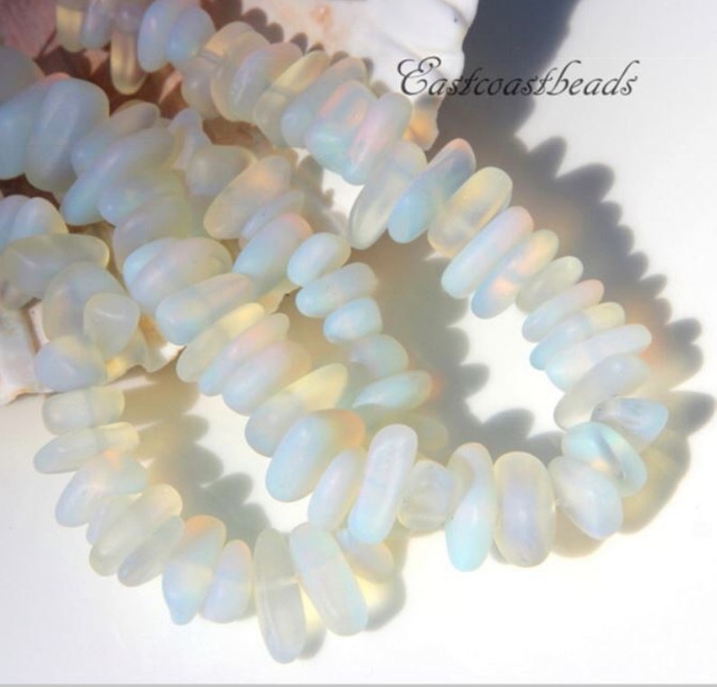 Pebble Beads, Moonstone Opal, About 12 x 9 x 3 mm., Cultured Beach Sea Glass, Drilled, 22 Pieces image 1