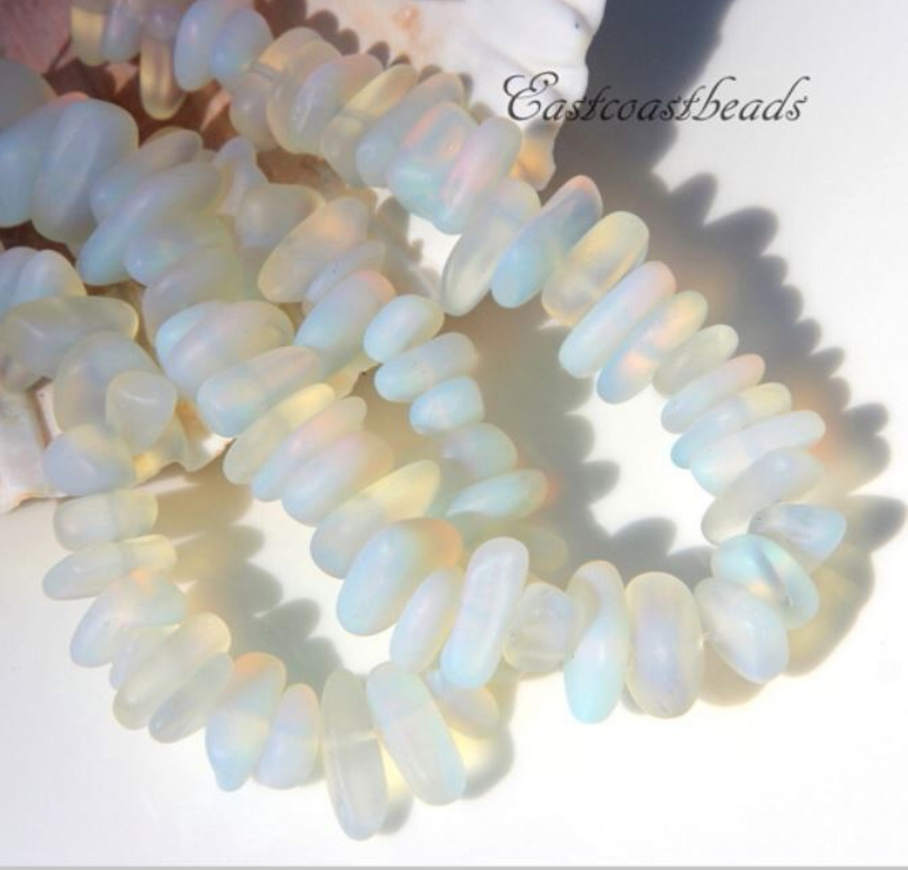 Pebble Beads, Moonstone Opal, About 12 x 9 x 3 mm., Cultured Beach Se…