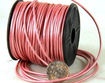 1.5mm Round Indian Leather Cording, Metalic Mystique Pink Color, Sold by the Yard