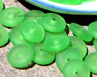 Disk Beads, Spacer Disk, 8mm, Peridot w/Matte Sea Glass Frosted Finish, 8 mm, Center Drilled Spacer Disk Beads, Coin  Beads, 50 Pieces