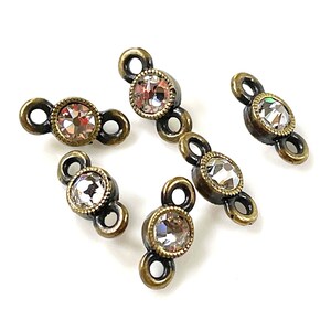 Crystal Brilliance Link with Crystals, Double Sided, Antique Brass Plate, 6 Pieces