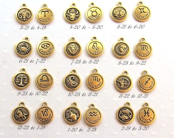 TierraCast Zodiac Sign Charms,  Double Sided Charms, You Pick Your Sign, Gold Plated Lead Free Pewter, 1 Or More