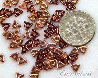 Triangle Glass Beads, Amethyst Capri Gold, 4.6mm. Accent Beads, Czech Beads, 9 Gm. Tube. 205