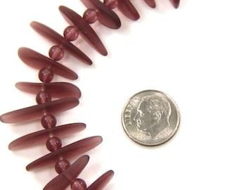 Fish Bone Beads, 4-6x20x30, Amethyst, Centered drilled, Frosted Matte Sea Glass Style Finish, 20 pcs