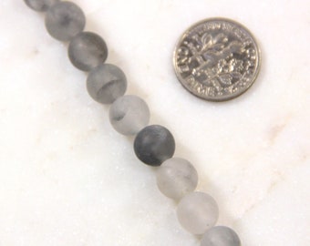 Cloudy Gray Quartz Gem Stone Beads, 8mm Round Beads, Matte Finish, 24 Beads per Strand